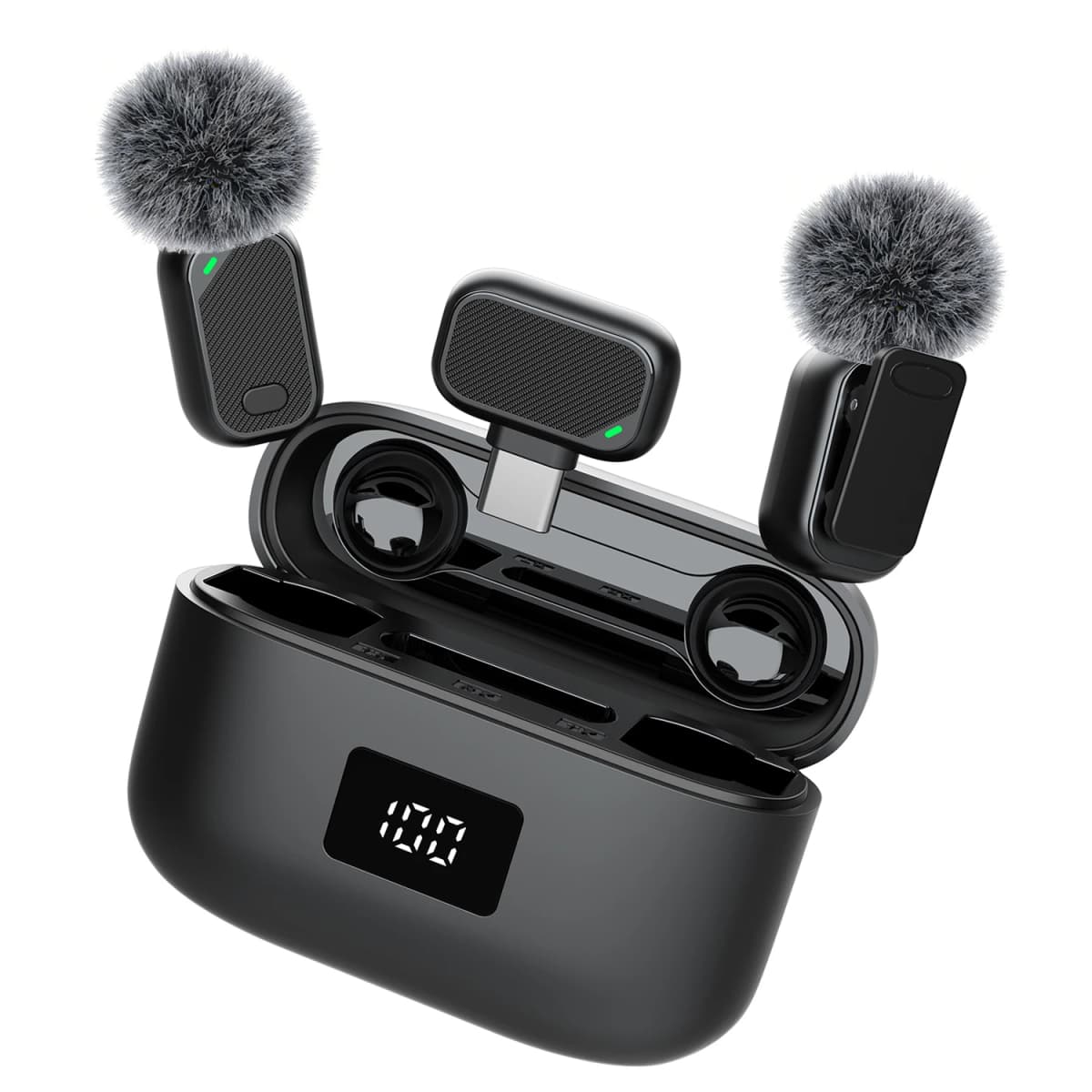 Mini Wireless Lavalier Microphone with Charging Case, 2.4G Noise Cancelling Lapel Mic for Type-C, Vlog/Live/Video Recording