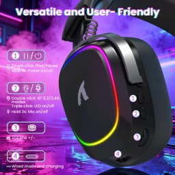 Attack Shark G800 2.4G Wireless Gaming Headset,Bluetooth 5.3,7.1 Surround Sound, Detachable Mic,1000mAh,RGB Headphones for PC/PS