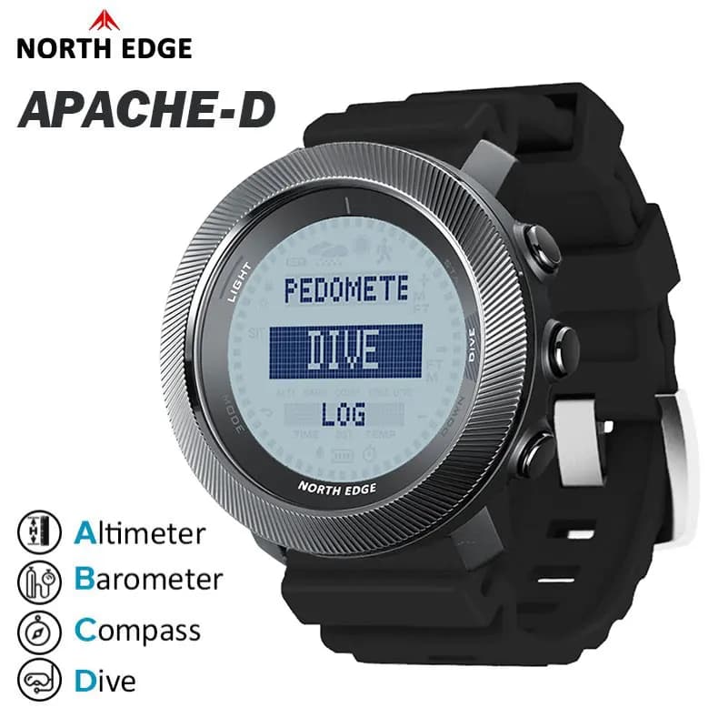 NORTH EDGE APACHE-D Men's Watches Free Dive Watch Sports Digital Watch Altimeter Barometer Compass World Time Waterproof 100M