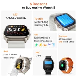 Global Version realme Watch 5 Smartwatch Compass & Independent GPS with 5 GNSS 1.97inches AMOLED Display Up to 14-day Super Long