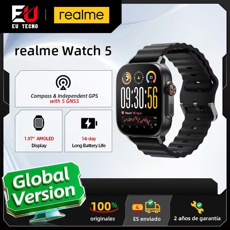 Global Version realme Watch 5 Smartwatch Compass & Independent GPS with 5 GNSS 1.97inches AMOLED Display Up to 14-day Super Long