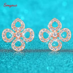Smyoue Flower All Moissanite Stud Earrings for Women Full Diamond Round Cut Sparkling Girls Jewelry Pure 925 Silver Plated 18k