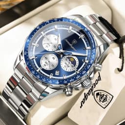 POEDAGAR Top Original Men's Watches Luminous Waterproof Fashion Male Clock Leather Chronograph Date Quartz Sports Men Wristwatch