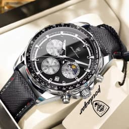 POEDAGAR Top Original Men's Watches Luminous Waterproof Fashion Male Clock Leather Chronograph Date Quartz Sports Men Wristwatch
