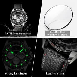 POEDAGAR Top Original Men's Watches Luminous Waterproof Fashion Male Clock Leather Chronograph Date Quartz Sports Men Wristwatch