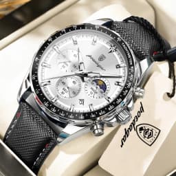 POEDAGAR Top Original Men's Watches Luminous Waterproof Fashion Male Clock Leather Chronograph Date Quartz Sports Men Wristwatch