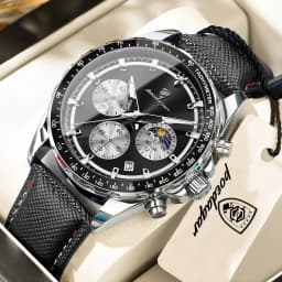 POEDAGAR Top Original Men's Watches Luminous Waterproof Fashion Male Clock Leather Chronograph Date Quartz Sports Men Wristwatch