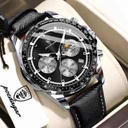 POEDAGAR Top Original Men's Watches Luminous Waterproof Fashion Male Clock Leather Chronograph Date Quartz Sports Men Wristwatch