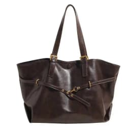 Brown Large Capacity Vintage Tote Bag Metal Buckle Decor Casual Shoulder Bags Versatile Commuter Handbag Women's Elagant Bag
