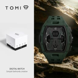 TOMI Men's Sports Mecha Style Watch Digital Electronic Watch, Backlight Alarm Stopwatch, Hollow Breathable Silicone Watch