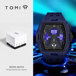 TOMI Men's Sports Mecha Style Watch Digital Electronic Watch, Backlight Alarm Stopwatch, Hollow Breathable Silicone Watch