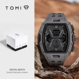 TOMI Men's Sports Mecha Style Watch Digital Electronic Watch, Backlight Alarm Stopwatch, Hollow Breathable Silicone Watch