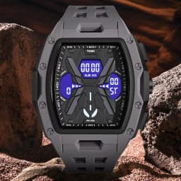 TOMI Men's Sports Mecha Style Watch Digital Electronic Watch, Backlight Alarm Stopwatch, Hollow Breathable Silicone Watch