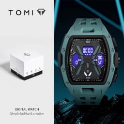 TOMI Men's Sports Mecha Style Watch Digital Electronic Watch, Backlight Alarm Stopwatch, Hollow Breathable Silicone Watch