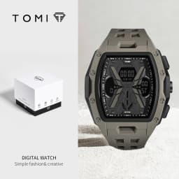 TOMI Men's Sports Mecha Style Watch Digital Electronic Watch, Backlight Alarm Stopwatch, Hollow Breathable Silicone Watch