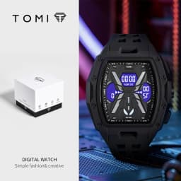 TOMI Men's Sports Mecha Style Watch Digital Electronic Watch, Backlight Alarm Stopwatch, Hollow Breathable Silicone Watch