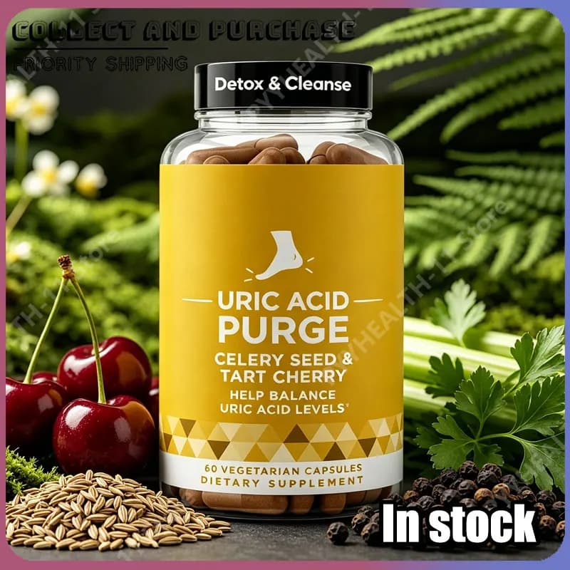 Uric Acid Purge Capsules Supports Uric Acid Balance &Joint Comfort with Celery Seed Tart Cherry Parsley Extract Vegetarian60Caps