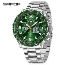 SANDA New Business Quartz Watches for Man Fashion Stainless Steel Tape Date Multifunctional Chronograph 5Bar Waterproof Clock