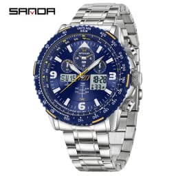 SANDA New Business Quartz Watches for Man Fashion Stainless Steel Tape Date Multifunctional Chronograph 5Bar Waterproof Clock