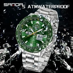 SANDA New Business Quartz Watches for Man Fashion Stainless Steel Tape Date Multifunctional Chronograph 5Bar Waterproof Clock