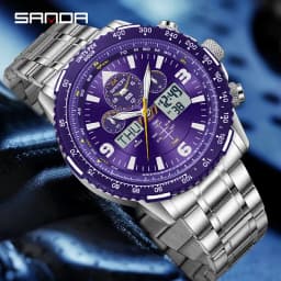 SANDA New Business Quartz Watches for Man Fashion Stainless Steel Tape Date Multifunctional Chronograph 5Bar Waterproof Clock