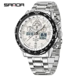 SANDA New Business Quartz Watches for Man Fashion Stainless Steel Tape Date Multifunctional Chronograph 5Bar Waterproof Clock