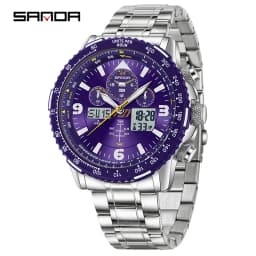 SANDA New Business Quartz Watches for Man Fashion Stainless Steel Tape Date Multifunctional Chronograph 5Bar Waterproof Clock