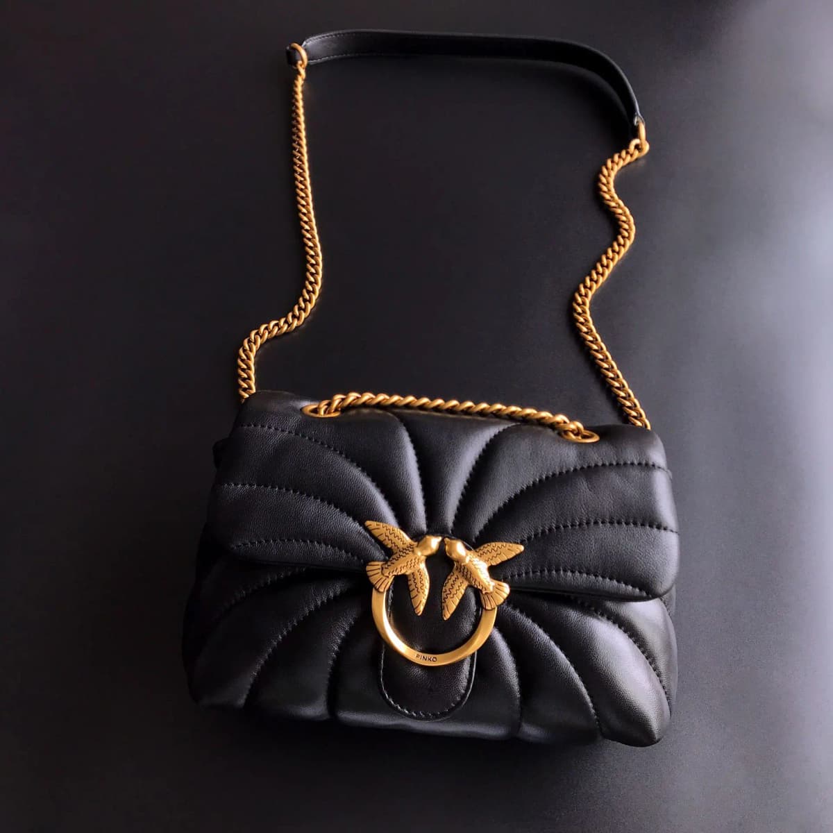 New Arrival Pinko Same Style Genuine Leather Puff Swallow Bag Chain Cross-Body Flying Bird Double Flying Swallow Women's Bag