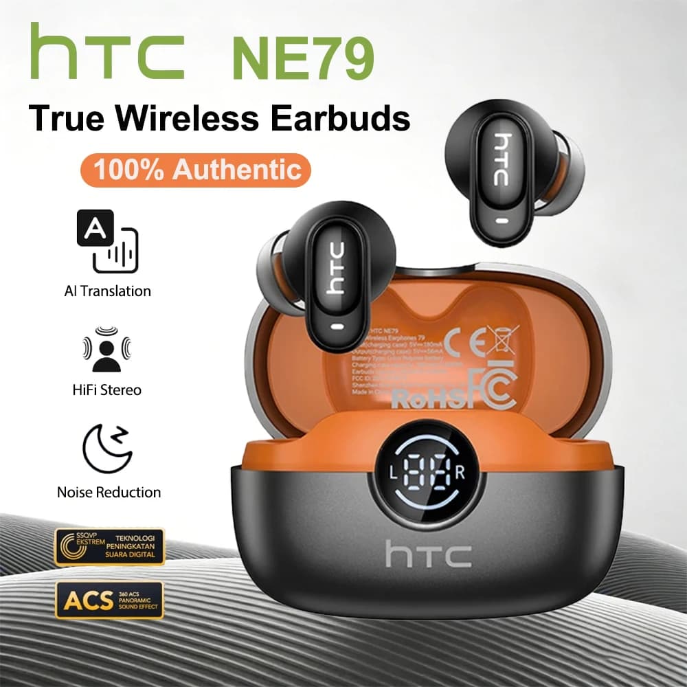 HTC NE79 TWS Bluetooth 6.0 Earphones AI Translator In-Ear HiFi Sound Headset for Sports Headset with Clear Call Mic