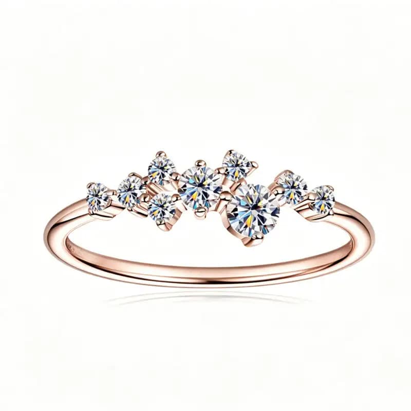 925 Silver Cluster D VVS1 Moissanite Curved Stackable Band Rose Gold Color Ring Twisted Vine Design Fine Jewelry For Women