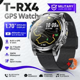 2026New Military T-RX4 Built in GPS Outdoor Smart Watch 10ATM Waterproof Compass  850mAh Battery 1.7”AMOLED Sports Fitness Clock
