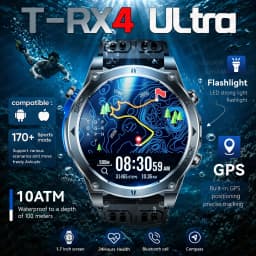2026New Military T-RX4 Built in GPS Outdoor Smart Watch 10ATM Waterproof Compass  850mAh Battery 1.7”AMOLED Sports Fitness Clock