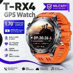 2026New Military T-RX4 Built in GPS Outdoor Smart Watch 10ATM Waterproof Compass  850mAh Battery 1.7”AMOLED Sports Fitness Clock