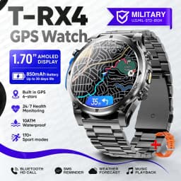 2026New Military T-RX4 Built in GPS Outdoor Smart Watch 10ATM Waterproof Compass  850mAh Battery 1.7”AMOLED Sports Fitness Clock