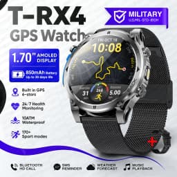2026New Military T-RX4 Built in GPS Outdoor Smart Watch 10ATM Waterproof Compass  850mAh Battery 1.7”AMOLED Sports Fitness Clock