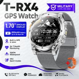 2026New Military T-RX4 Built in GPS Outdoor Smart Watch 10ATM Waterproof Compass  850mAh Battery 1.7”AMOLED Sports Fitness Clock