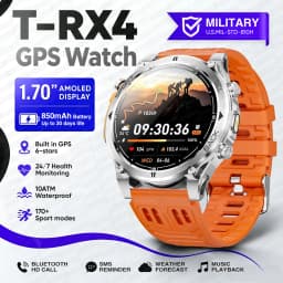 2026New Military T-RX4 Built in GPS Outdoor Smart Watch 10ATM Waterproof Compass  850mAh Battery 1.7”AMOLED Sports Fitness Clock