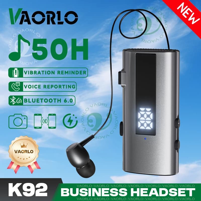 K92 Bluetooth 6.0 Lavalier Business Headset Call 30h/Music 50h Vibration Reminder LED Digital Display With Mic Wireless Earphone