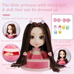 Doll Head for Hair Styling Makeup Play House Fashion Princess Dress Up Practice Hairpins Curling Iron DIY Tools for Kids Salon