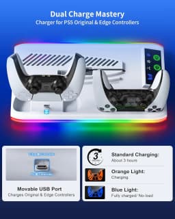 For PS5/Slim/Pro Cooling Stand with LED Controller Charging Station, 3-Gear Cooling Fan for PlayStation 5 Console Accessories