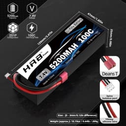 1/2pcs HRB 2S 7.4V 5200mah Lipo Battery 100C RC Car Battery with T Deans Plug Hard case Battery for RC Car Truck Tank 1/10 1/12