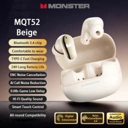 New Monster MQT52 TWS Wireless Bluetooth 5.4 Headset HIFI Stereo Music Gaming Earphones Talking Noise Canceling Earbuds