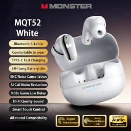 New Monster MQT52 TWS Wireless Bluetooth 5.4 Headset HIFI Stereo Music Gaming Earphones Talking Noise Canceling Earbuds
