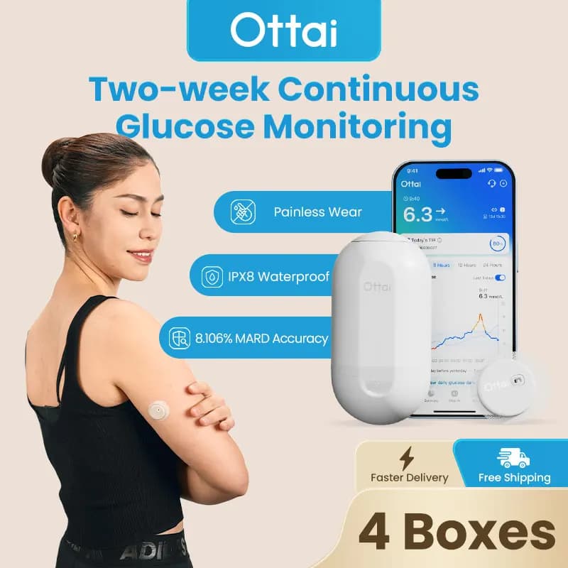 Ottai M8 CGM 4 Full Sets for 56 Days Continuous Glucose Monitor No Finger Pricking Blood Glucose Monitoring System