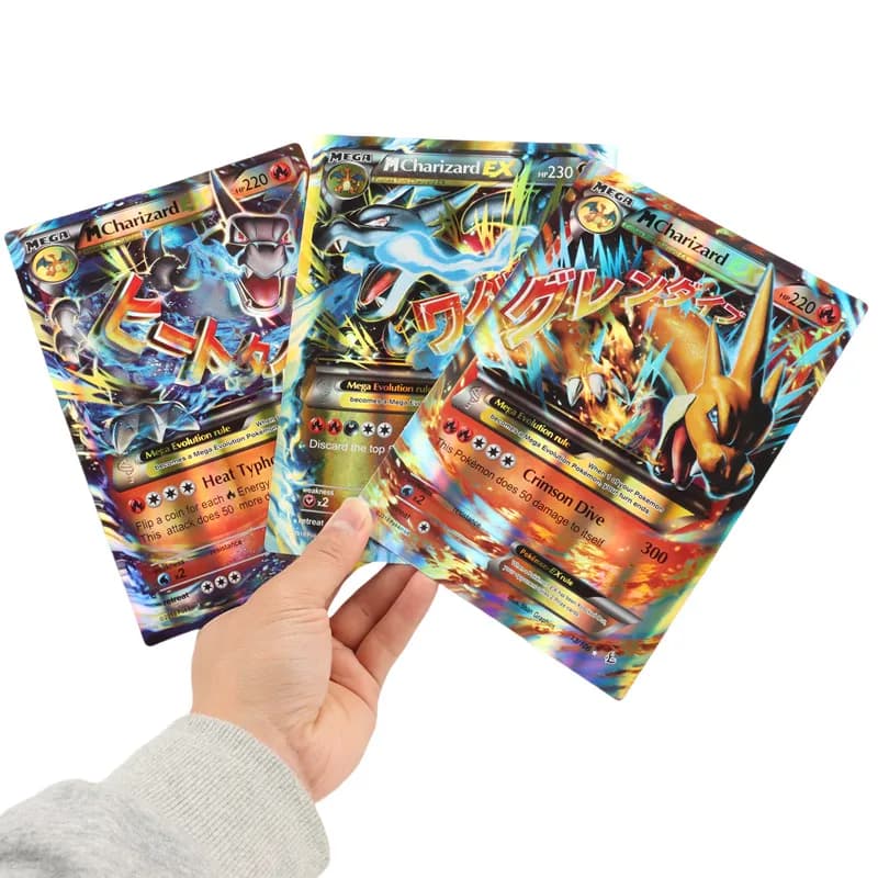30Pcs Oversized Pokemon Cards Jumbo Letters Cards MEGA Vmax Vstar GX Arceus Pikachu Charizard Super Shiny Rare Card Birthday Gif