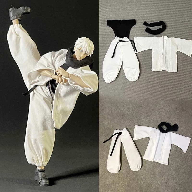 1/12 Scale Jujutsu Kaisen Gojo Satoru Clothes Set White Coat Lantern Pants with Scarf for 6" Action Figure Body Model