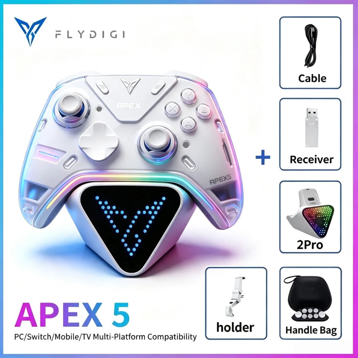 Flydigi Apex 5 Game Controller Wireless Tri-Mode Force Feedback Gamepads Elite Handle Hall Effect Pc Gamer Accessories E-sports