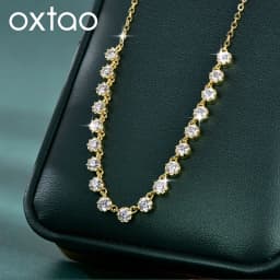 OXTAO Certified Moissanite Bubble-Style Necklace 3mm D VVS1 for Women Sweet U-Smile Pendant Necklace Jewelry 14K Gold Filled