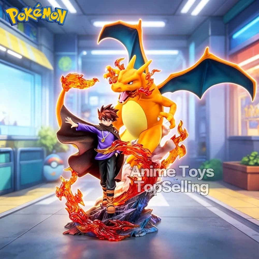 17cm/6.69in Anime Pokemen Figure Charizard Gary Oak Action Figures Pvc Statue Desktop Ornamen Collection Model Toys Gifts