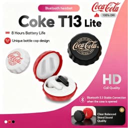 Coca-Cola T13lite Wireless Earbuds Bluetooth 5.4 TWS Earphones Noise Cancelling Sport Headphones 15H Playtime Bottle Cap Design